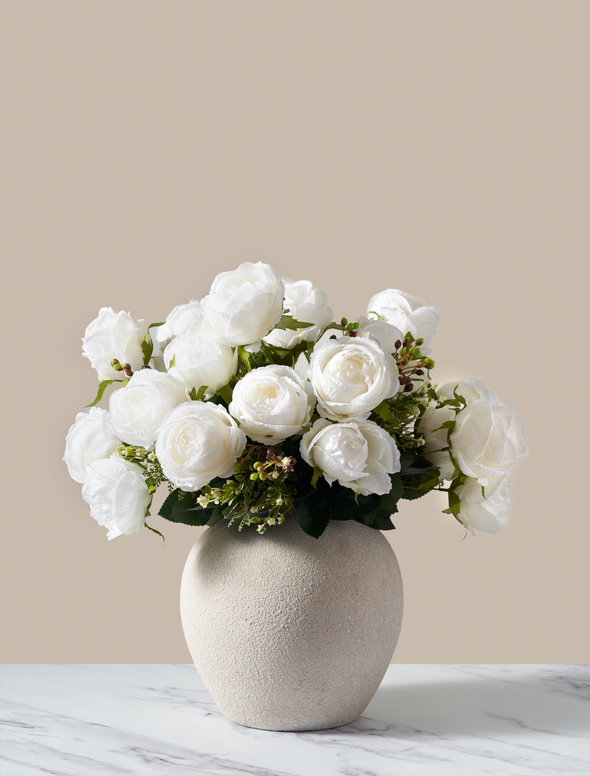 Faux Large Rose Arrangement - White Ivory (3 Stems/21 Roses)
