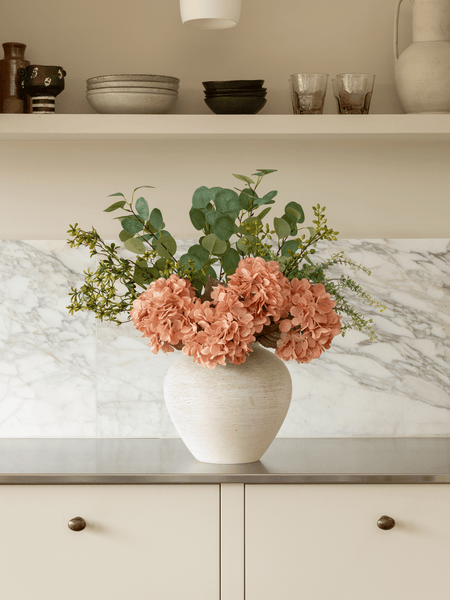Faux Arrangement - Eucalyptus & Apricot Hydrangea