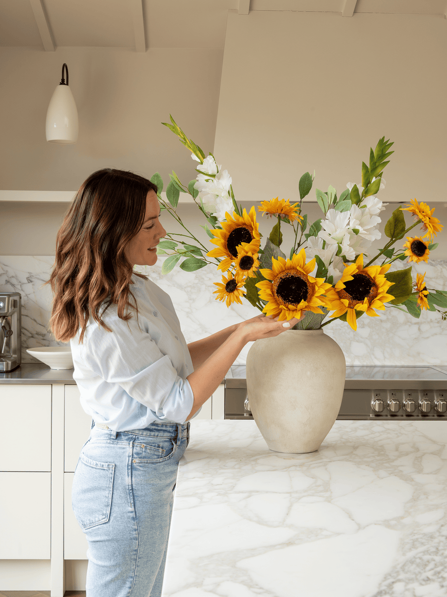 Faux Arrangement - Sunflower & White Gladiolus