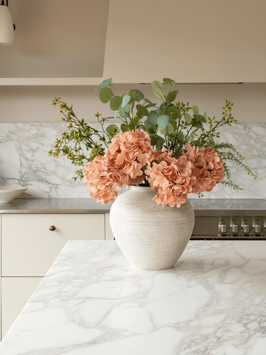 Faux Arrangement - Eucalyptus & Apricot Hydrangea