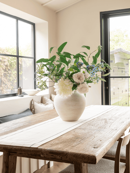 Faux Arrangement - White Dahlia and Blue Poppy