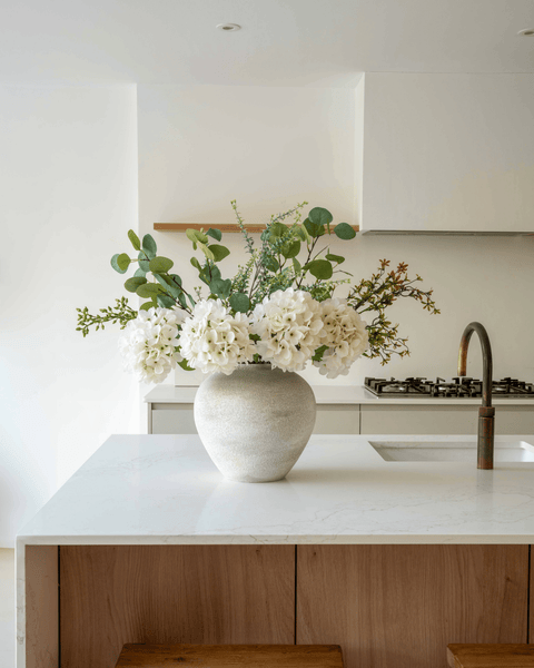 Faux Arrangement - Eucalyptus & White Hydrangea