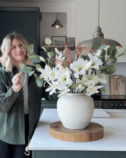 Faux Arrangement - White Lily & Eucalyptus