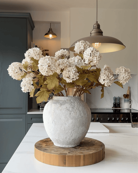Faux Viburnum Flower - White (7 stems / 21 heads)