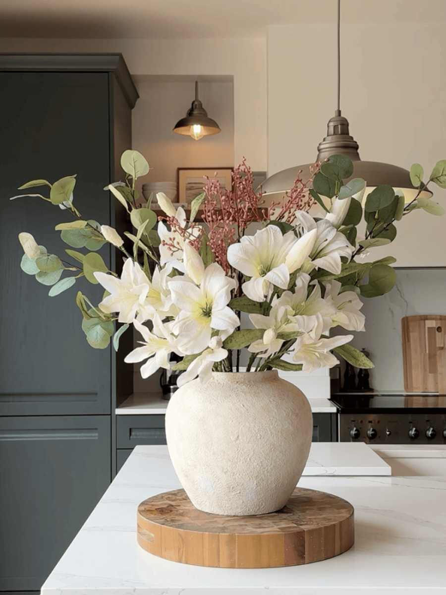 Faux Arrangement - White Lily & Eucalyptus