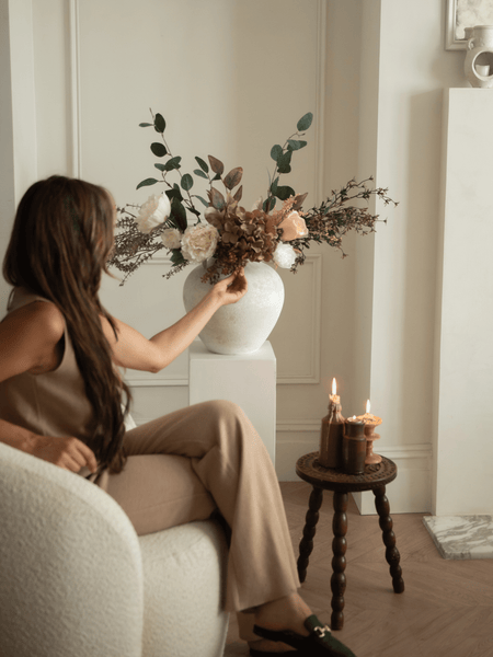 Faux Arrangement - Green Eucalyptus & Burgundy Spray