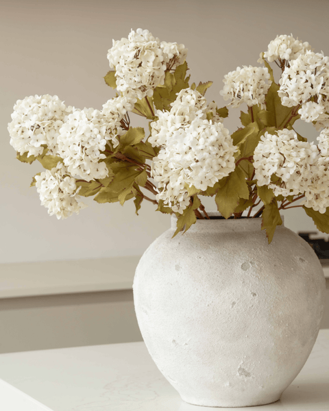 Faux Viburnum Flower - White (7 stems / 21 heads)