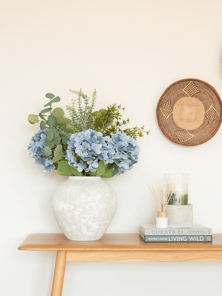 Faux Arrangement - Eucalyptus & Blue Hydrangea