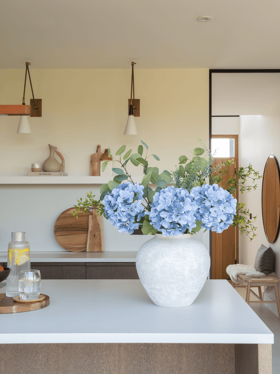Faux Arrangement - Eucalyptus & Blue Hydrangea