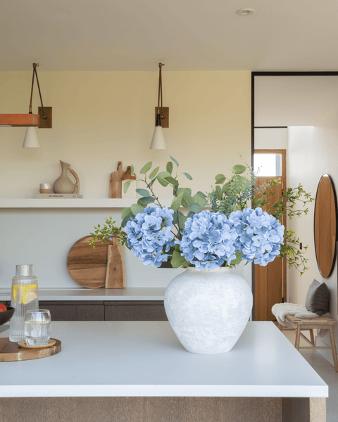 Faux Arrangement - Eucalyptus & Blue Hydrangea