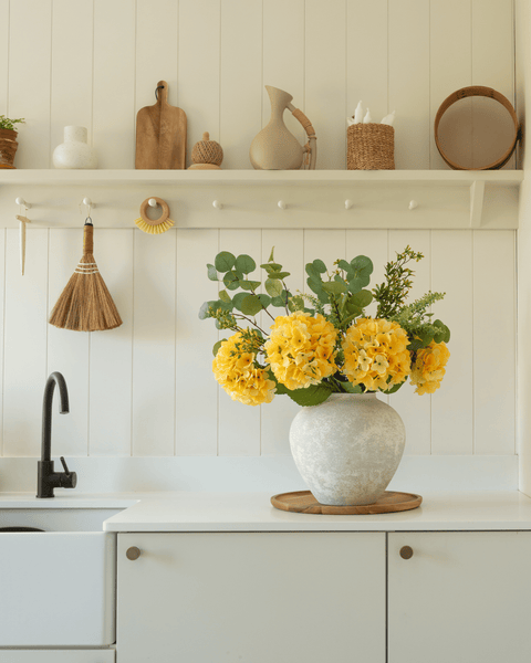Faux Arrangement - Eucalyptus & Yellow Hydrangea