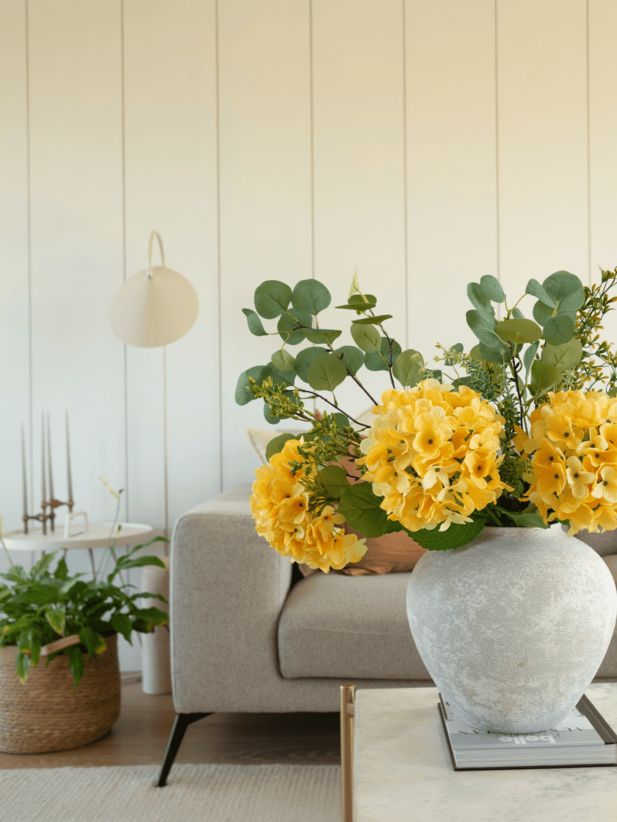 Faux Arrangement - Eucalyptus & Yellow Hydrangea