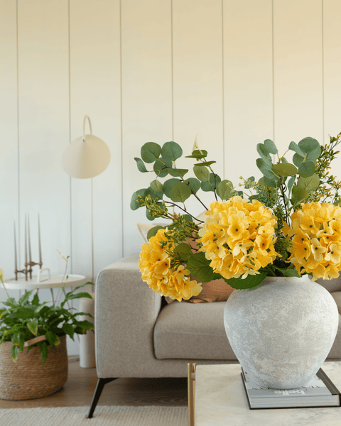 Faux Arrangement - Eucalyptus & Yellow Hydrangea