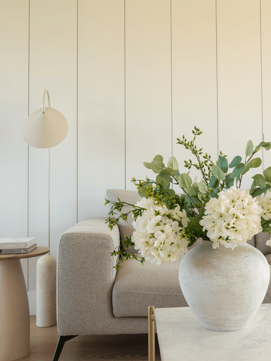 Faux Arrangement - Eucalyptus & White Hydrangea