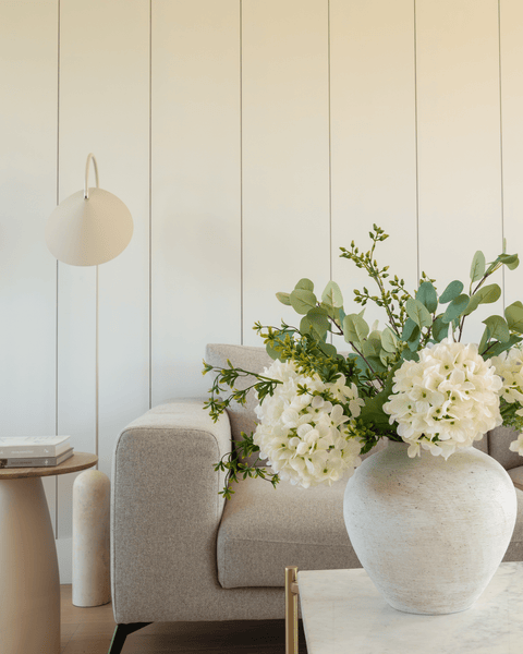 Faux Arrangement - Eucalyptus & White Hydrangea