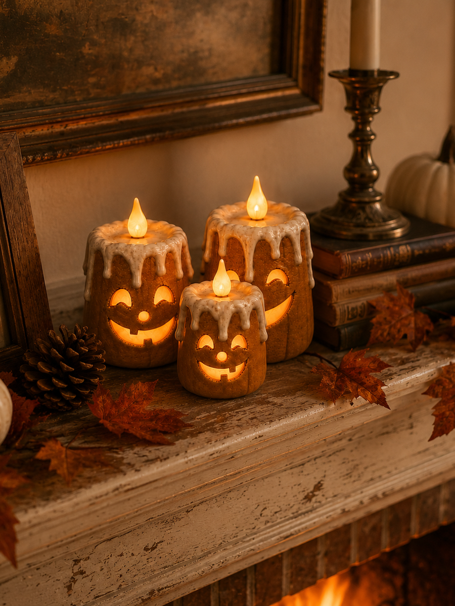 3-Piece Set Cozy Lighted Pumpkin Candles