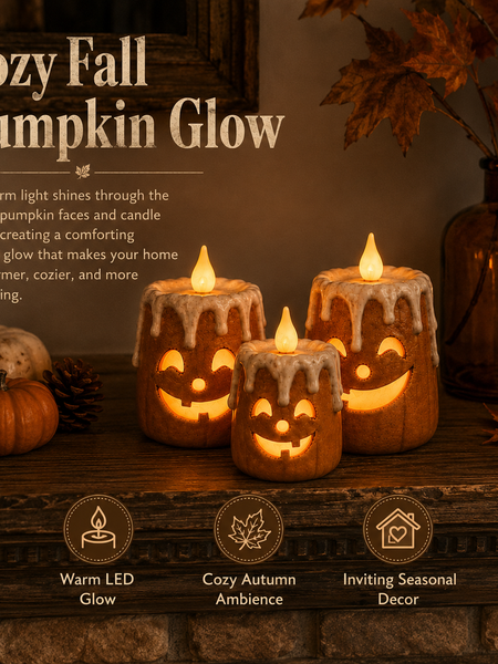 3-Piece Set Cozy Lighted Pumpkin Candles