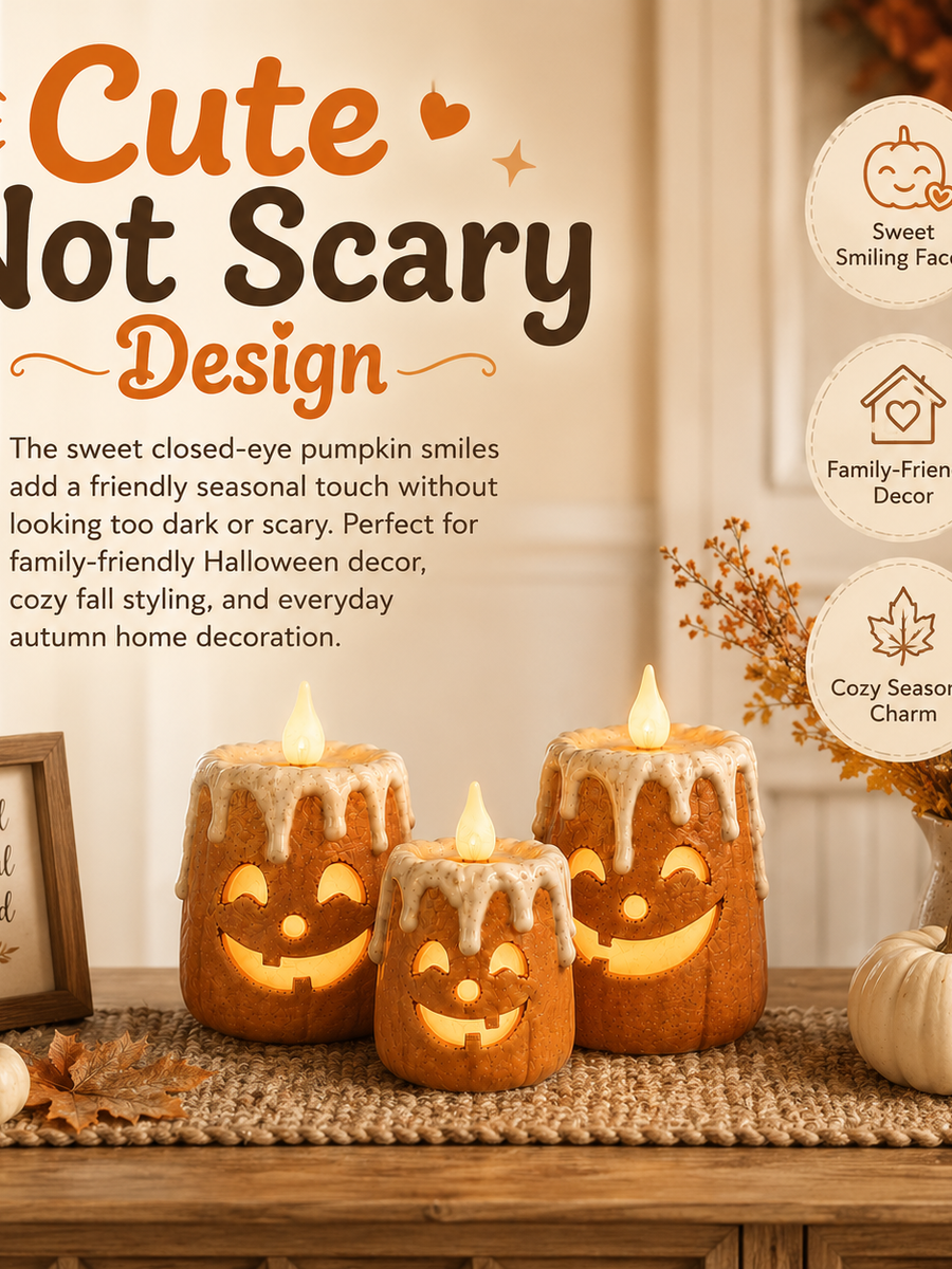 3-Piece Set Cozy Lighted Pumpkin Candles