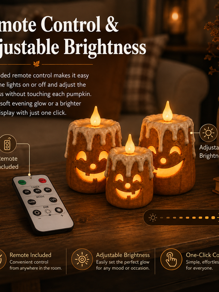 3-Piece Set Cozy Lighted Pumpkin Candles