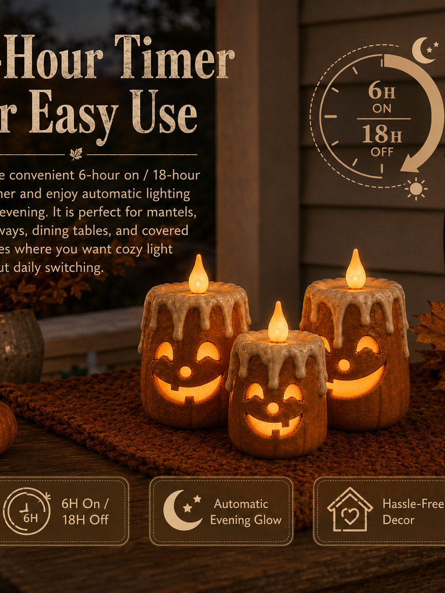 3-Piece Set Cozy Lighted Pumpkin Candles