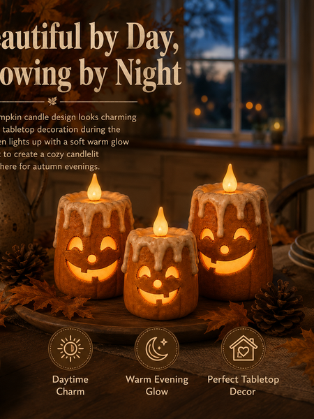 3-Piece Set Cozy Lighted Pumpkin Candles