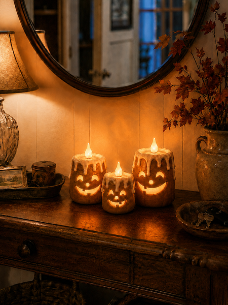 3-Piece Set Cozy Lighted Pumpkin Candles