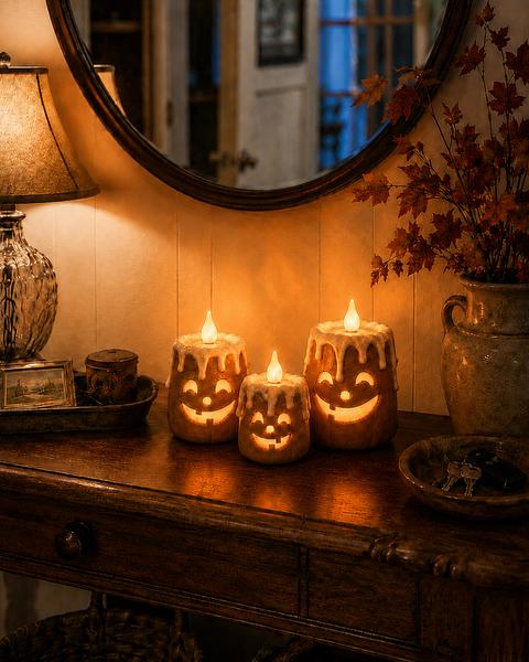 3-Piece Set Cozy Lighted Pumpkin Candles