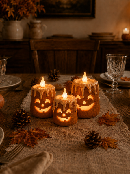 3-Piece Set Cozy Lighted Pumpkin Candles