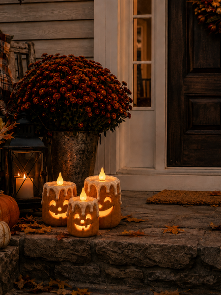 3-Piece Set Cozy Lighted Pumpkin Candles