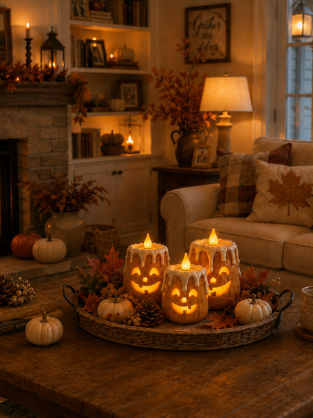 3-Piece Set Cozy Lighted Pumpkin Candles