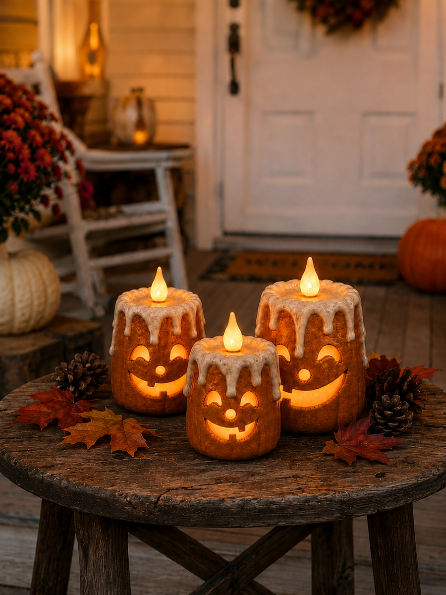 3-Piece Set Cozy Lighted Pumpkin Candles
