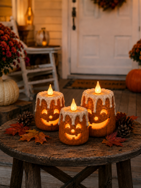 3-Piece Set Cozy Lighted Pumpkin Candles