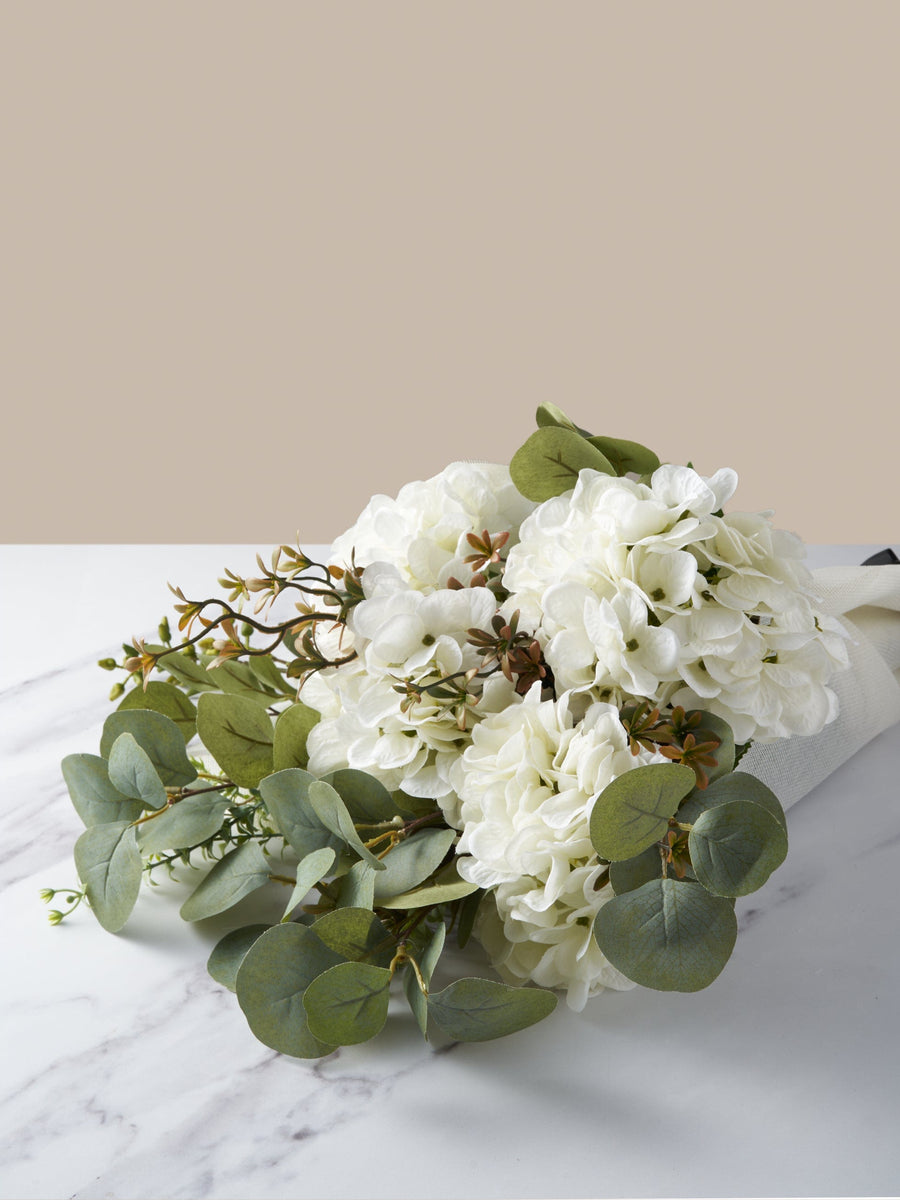 Faux Arrangement - Eucalyptus & White Hydrangea