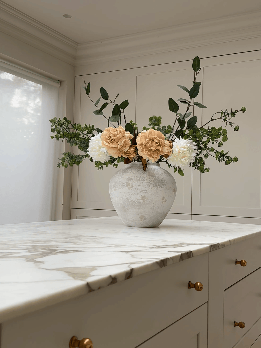 Faux Arrangement - Cream Peony & Eucalyptus