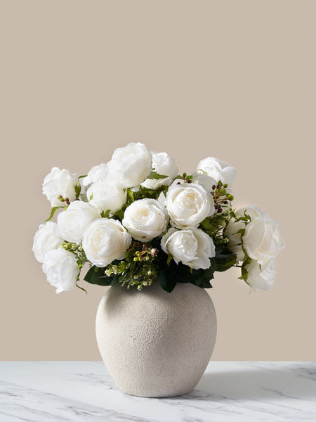 Faux Large Rose Arrangement - White Ivory (3 Stems/21 Roses)