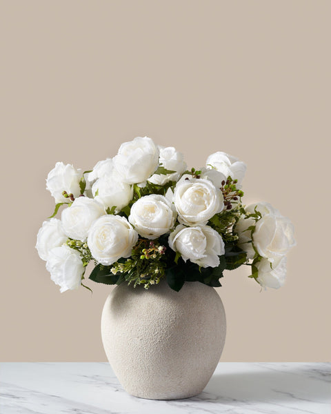 Faux Large Rose Arrangement - White Ivory (3 Stems/21 Roses)