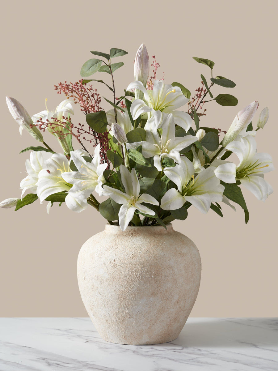 Faux Arrangement - White Lily & Eucalyptus
