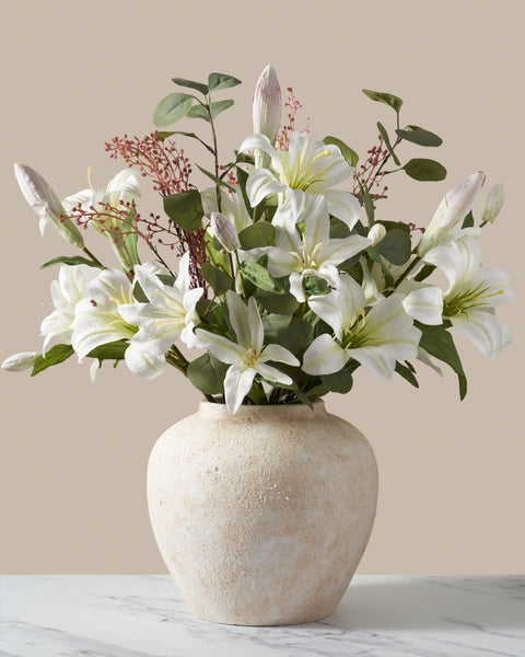 Faux Arrangement - White Lily & Eucalyptus