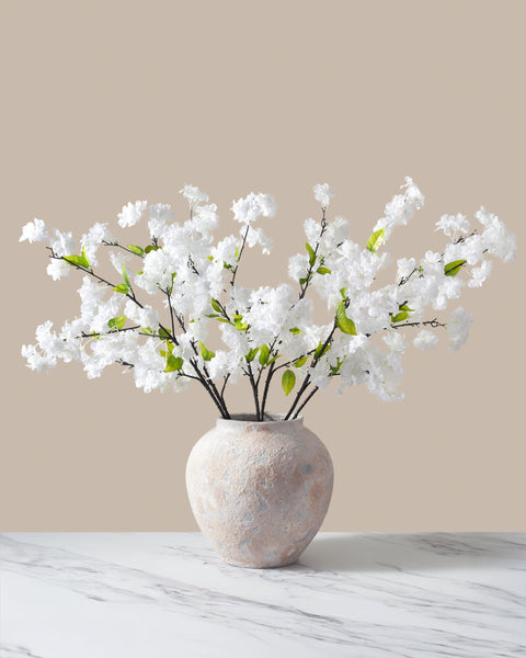 Tall Faux Cherry Blossom - White (6 Stems)