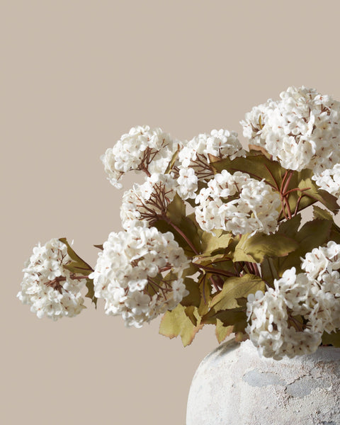 Faux Viburnum Flower - White (7 stems / 21 heads)