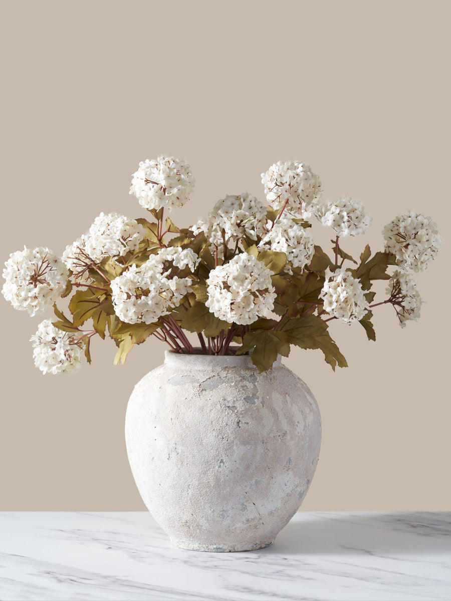 Faux Viburnum Flower - White (7 stems / 21 heads)