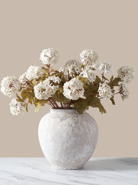 Faux Viburnum Flower - White (7 stems / 21 heads)