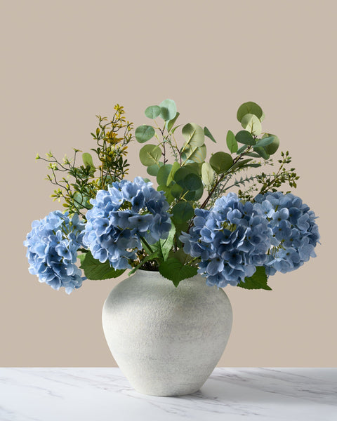 Faux Arrangement - Eucalyptus & Blue Hydrangea