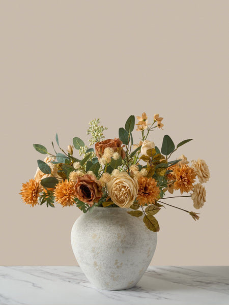 Faux Arrangement - Green Eucalyptus & Orange Flower