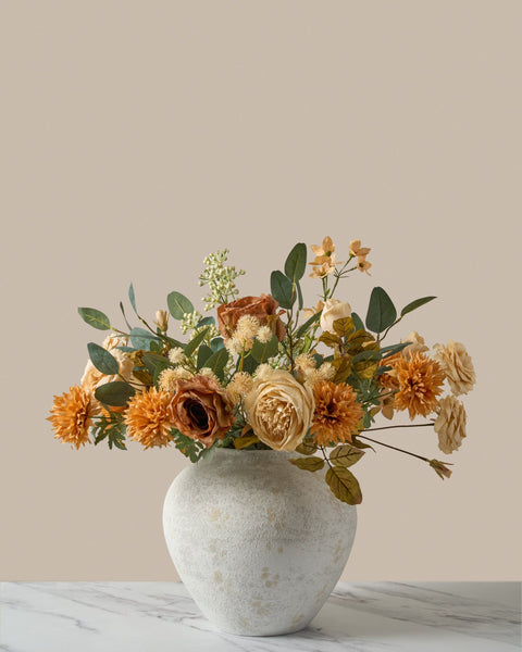 Faux Arrangement - Green Eucalyptus & Orange Flower