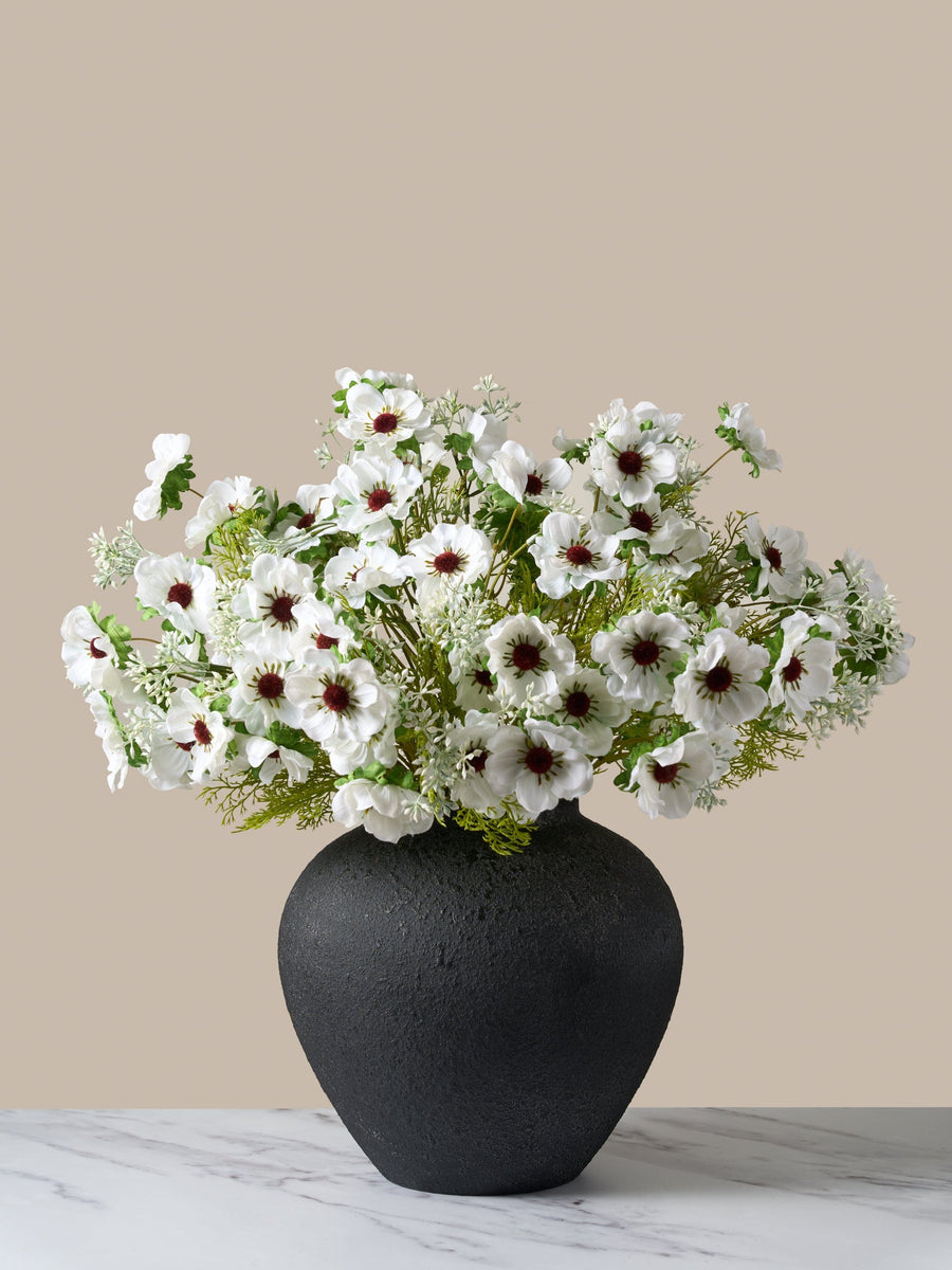 Faux Poppy Arrangement - White (12 stems / 60 Poppy heads)