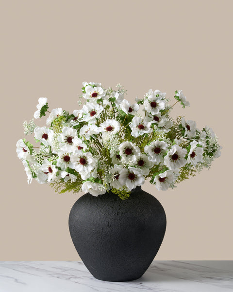 Faux Poppy Arrangement - White (12 stems / 60 Poppy heads)