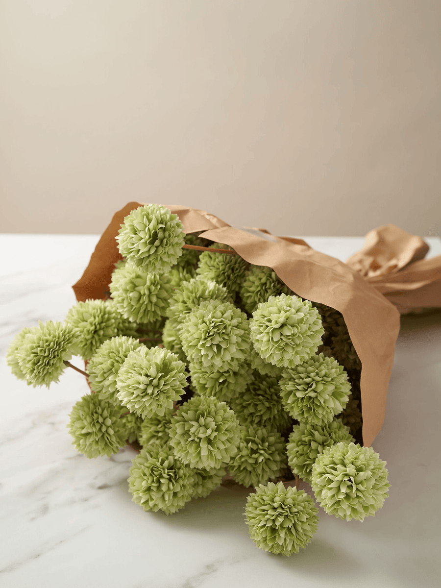 Faux Kiku Flower - Green (10 Stems / 50 Heads)
