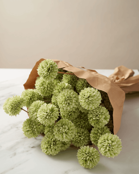 Faux Kiku Flower - Green (10 Stems / 50 Heads)