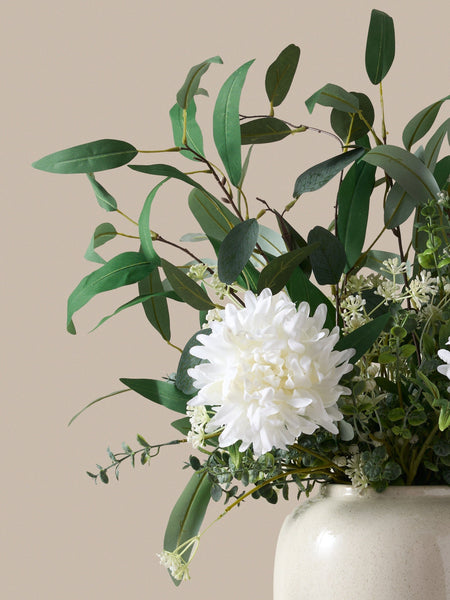 Faux Arrangement - White Dahlia & Green Foliage